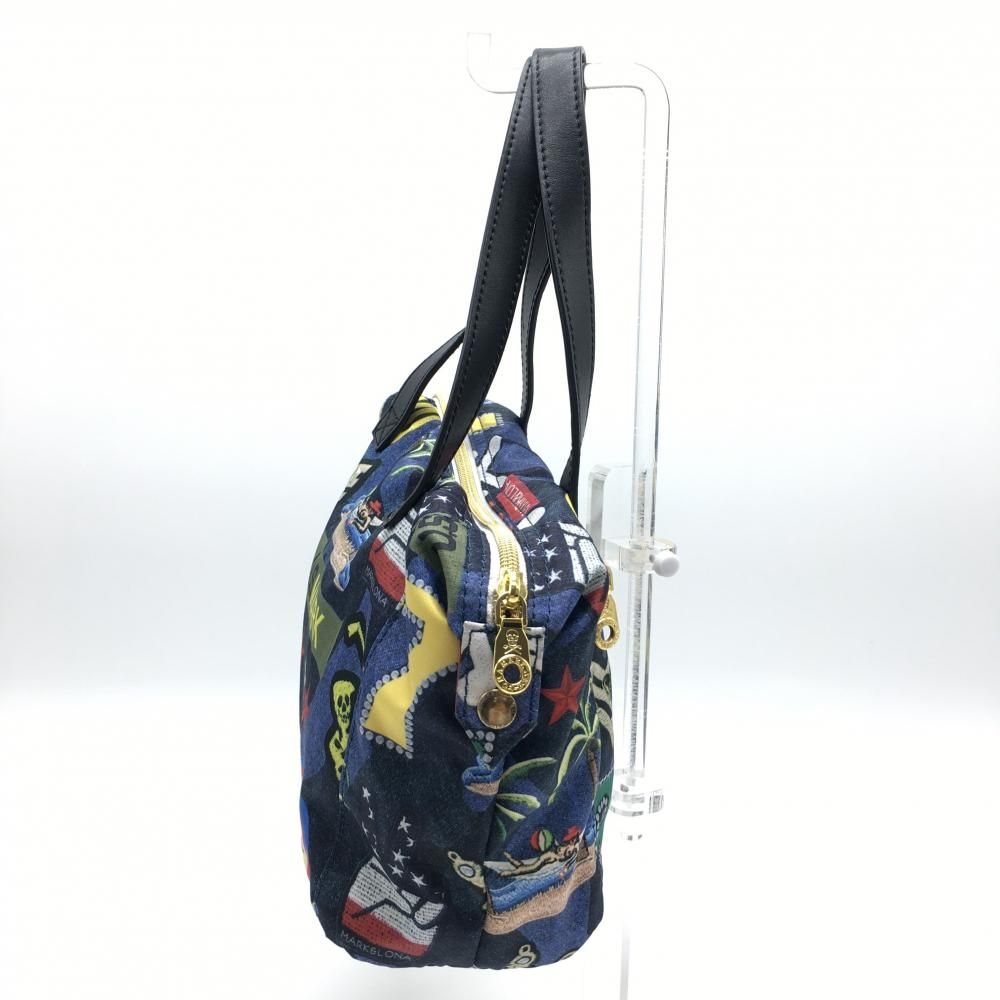 超 マークアンドロナ カートバッグ ネイビー×マルチ 総柄 スカル 内外ポケットゴルフ MARK&LONA