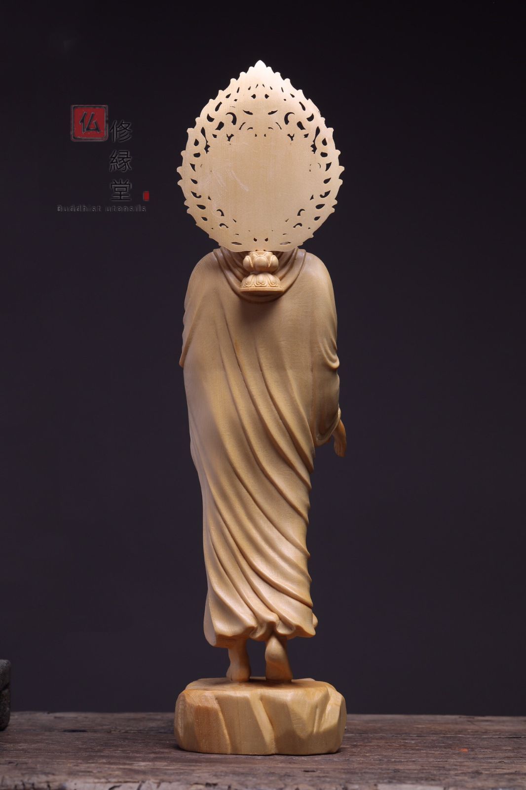 仏教美術 釈迦牟尼仏 天然木 柘植 彫刻 ；F-89 とばさ