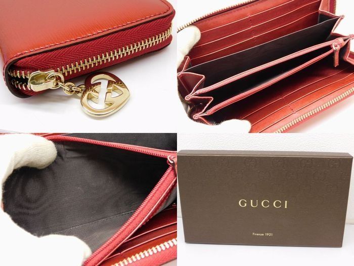 美品 グッチ ハート インターロッキング 308005 レザー レッド 赤  