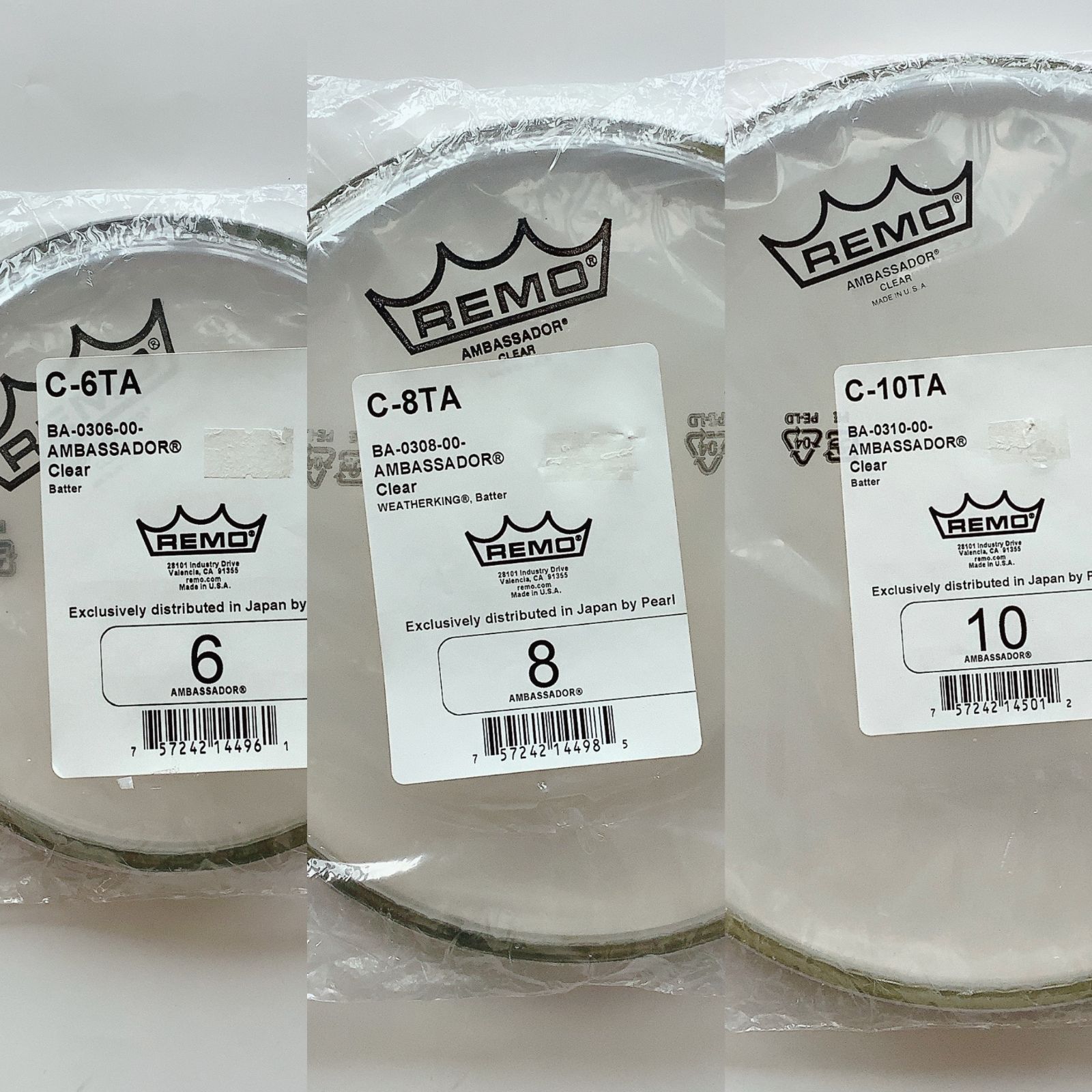 ［新品］ドラムヘッド　レモ　C-6TA、C-8TA、C-10TA　3枚セット