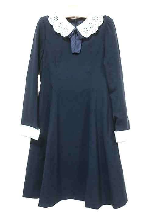 【中古】mezzo piano junior メゾピアノジュニア 子供服 キッズ ワンピース フォーマル 卒業 発表会 ネイビー 女の子 M(150)＿S23＿セルモアから出品＿s-0328-r23