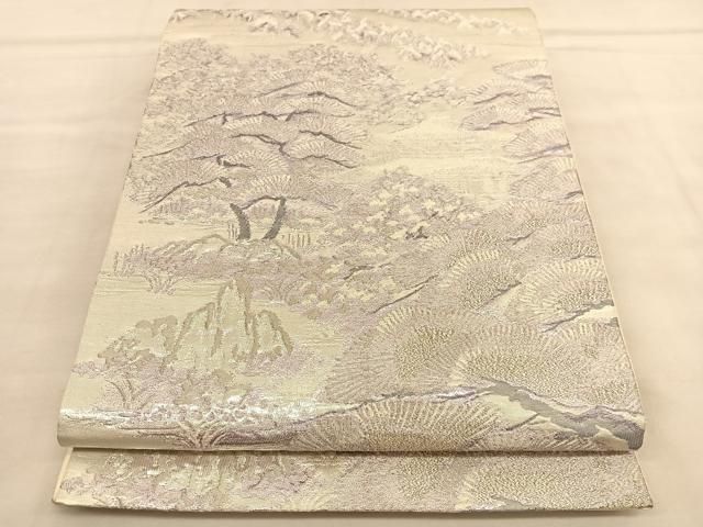 平和屋着物◎六通柄袋帯 金閣の苑 銀糸 正絹 逸品 BAAU4929hv