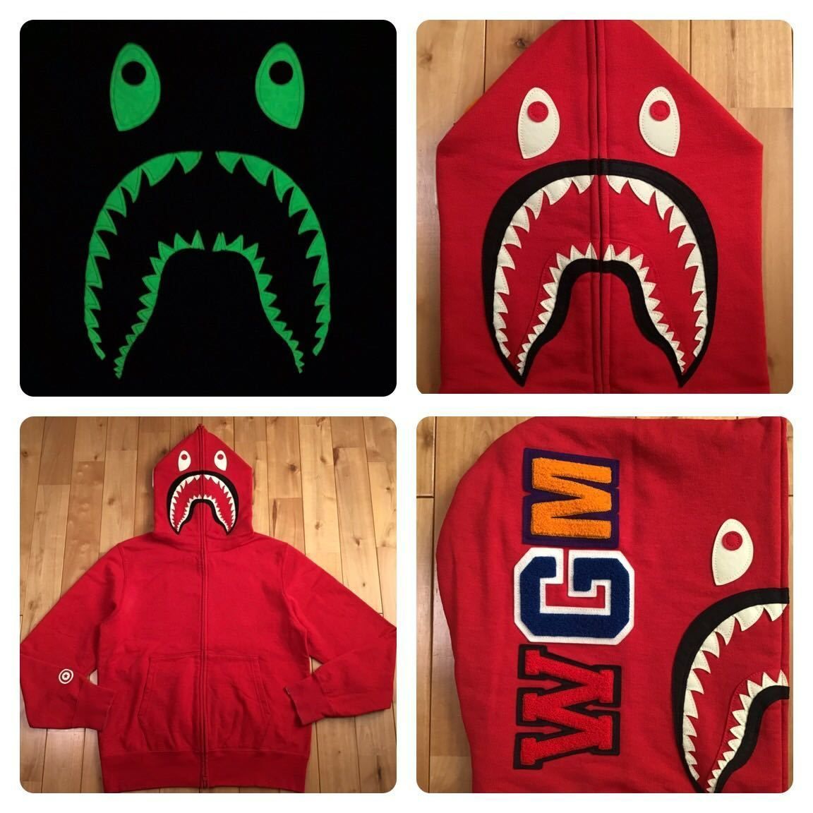 ☆蓄光☆ WGM シャーク パーカー Lサイズ Red shark full zip hoodie a 