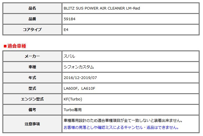 BLITZ ブリッツ コアタイプ サスパワー エアクリーナー LM-Red シフォンカスタム LA600F LA610F 2016 12-2019 07 59184