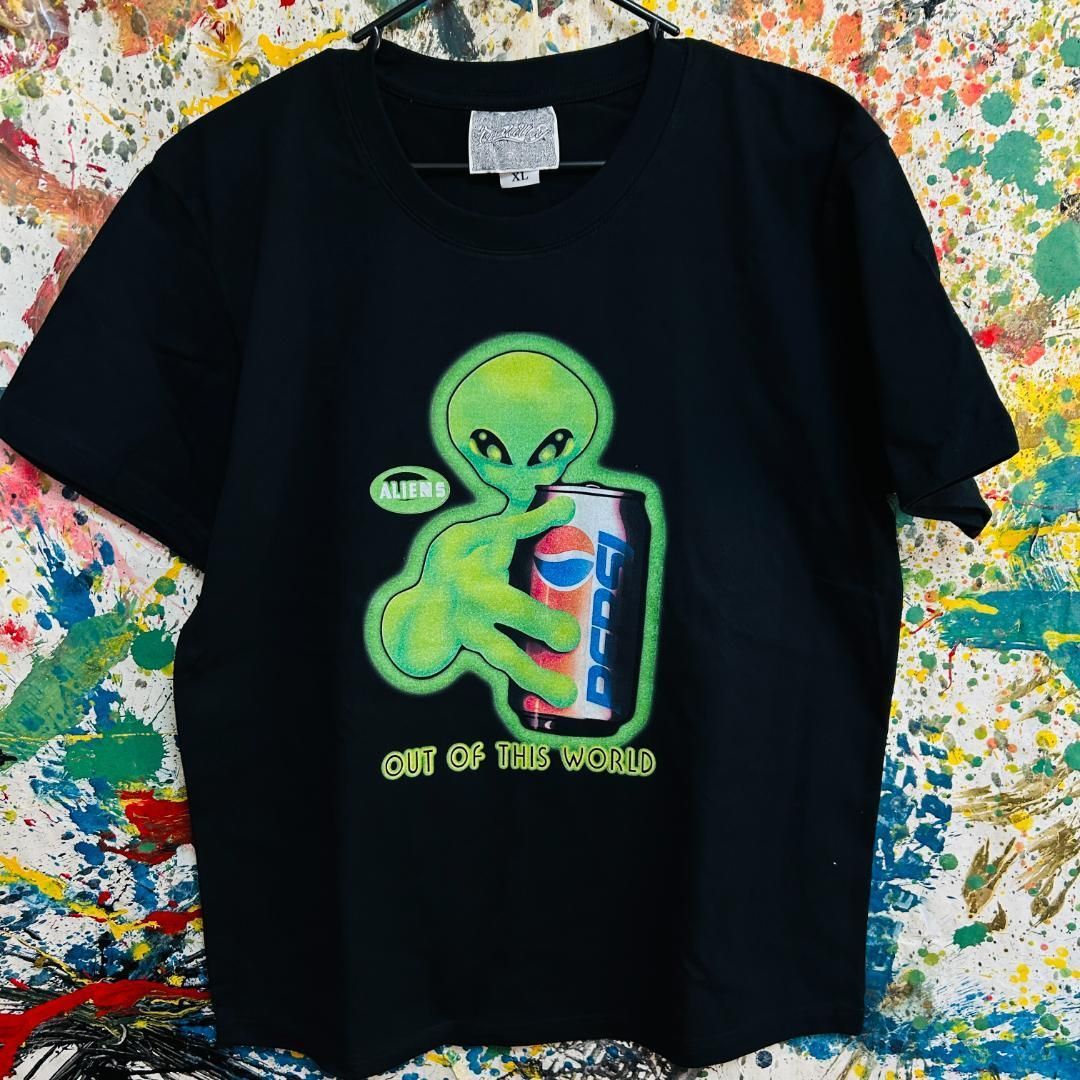 ペプシ×宇宙人 レトロ リプリント Tシャツ 半袖 メンズ 新品 個性的 黒