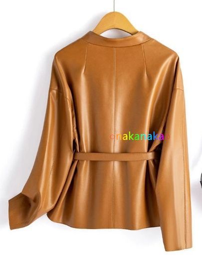 新春 エレガント ショート レザージャケット ハイネン シープスキン 韓国風 タイドベルト