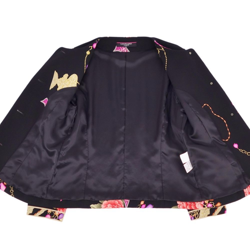 極美品 レオナール LEONARD FASHION ジャケット ノーカラー 花柄