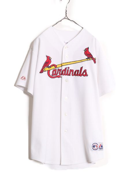 なクーポン配布中! MLB オフィシャル Majestic カージナルス ベースボール シャツ メンズ XL | 古着 ユニフォーム 半袖シャツ ゲームシャツ メジャーリーグ 白
