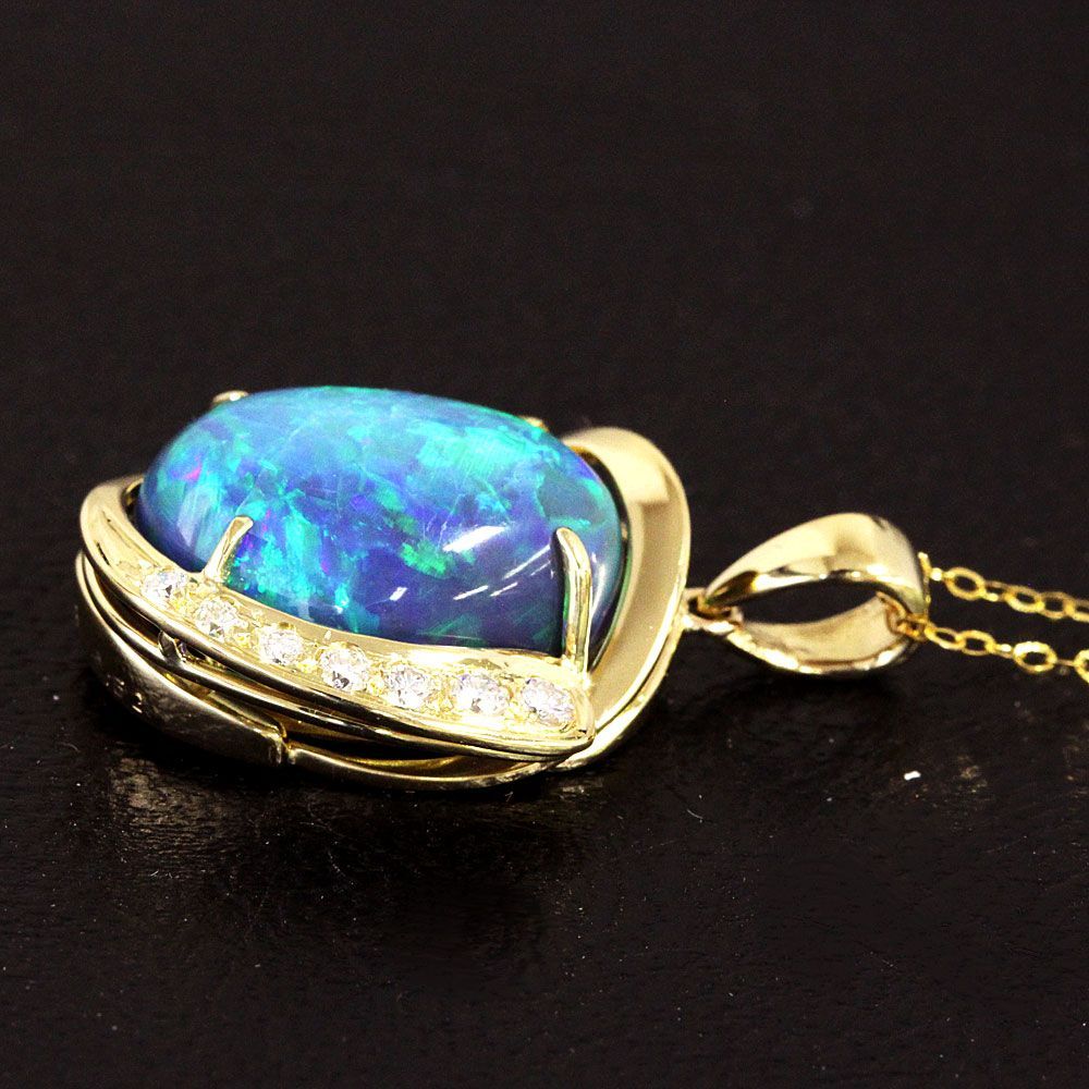 希少大粒！12ct ブラックオパール ダイヤモンド K18 yg ネックレス 鑑  