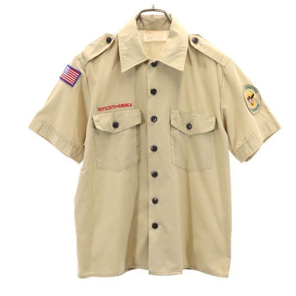 ボーイスカウト シャツ 90s アメリカ ワッペン 半袖 シャツ MM 14 1／2 ベージュ BOY SCOUT SHIRTS キッズ 古着  R221106 メール便可 【PD】