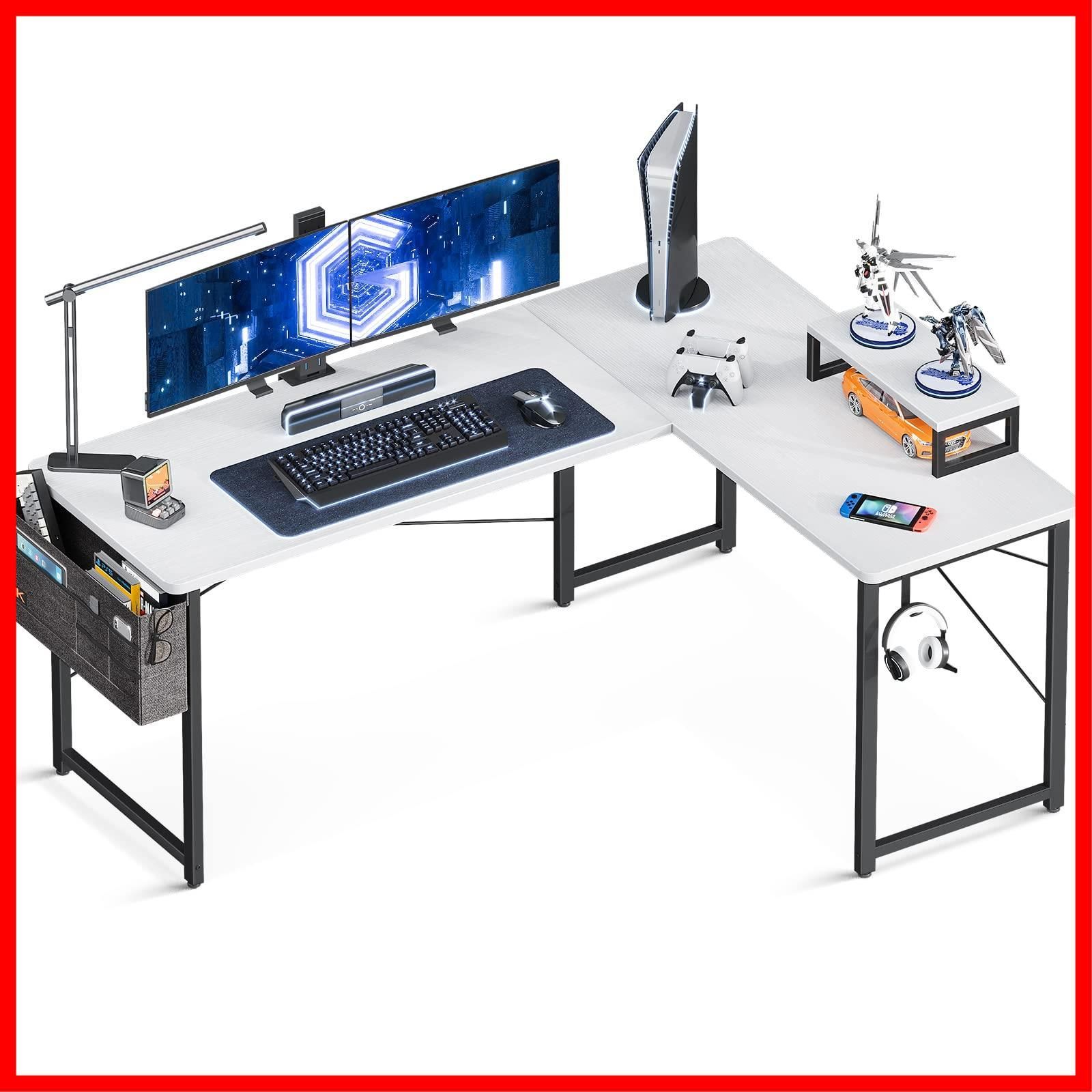【特価】ODK l字 パソコンデスク ゲーミング コーナーデスク 机 幅146cm×奥行120cm PCデスク 収納袋付き オフィス 在宅勤務 書斎 組立簡単 ホワイト