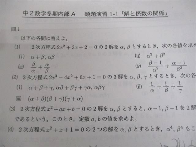 鉄緑会 中2数学内部A テキスト/テスト12回分付 2017 冬期 007s0D