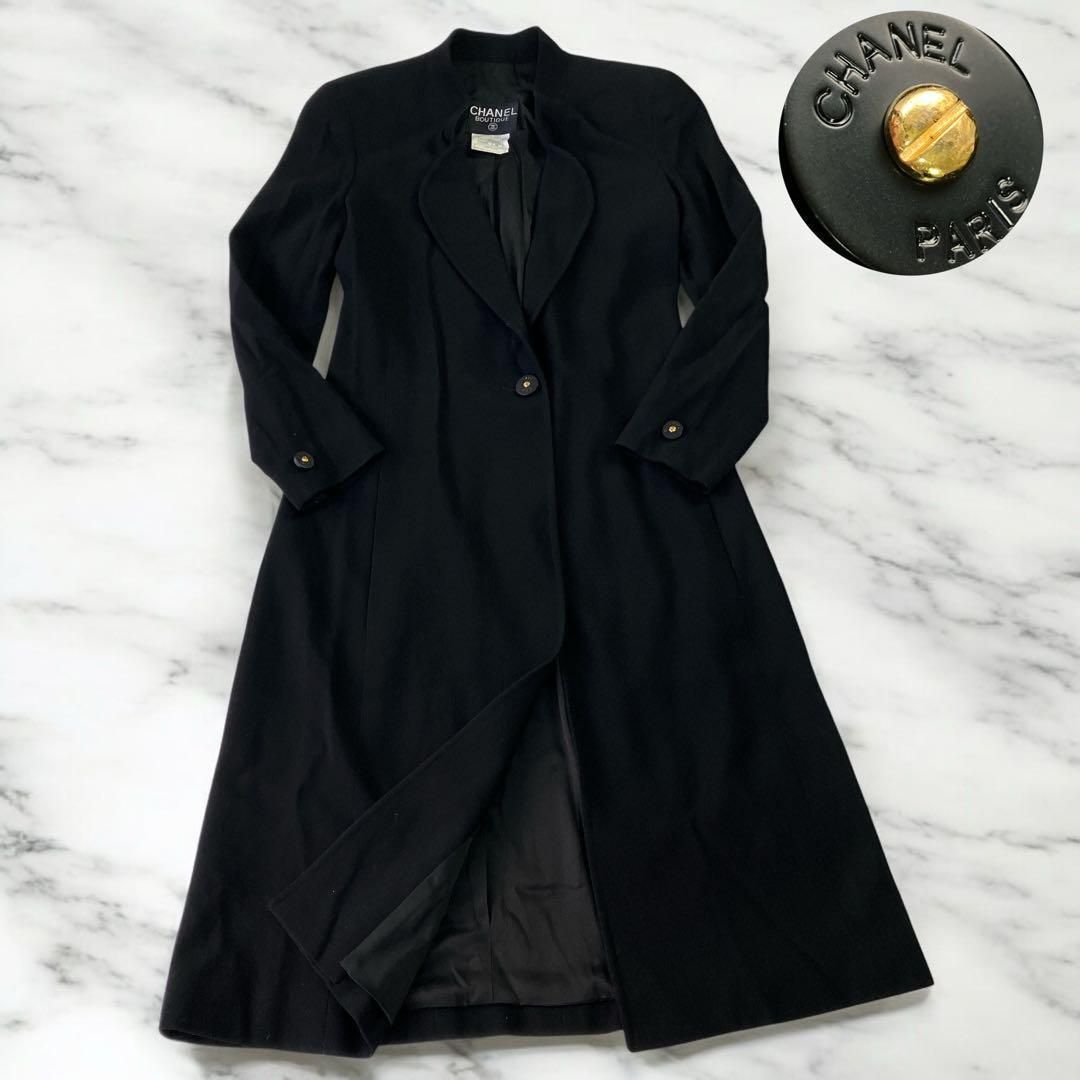 CHANEL シャネル コート P07229 M〜Lロング ココマーク上質ウール