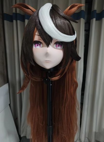 全頭マスク カツラ付き ロック付き NO.287 ドール ヘッドロリータ人形 コスプレ 変身 仮装 着ぐるみ 二次元美少女
