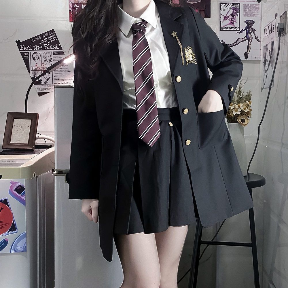 女子高生 3点セット 制服 ブレザー ロング丈 学生服 チェック柄 プリーツスカート ネクタイ 長袖シャツ 4点セット お揃い スクール ジャケット  コート 女子高校生 セーラー服 女子制服 JK制服 学園祭 文化祭 卒業式 入学式 スーツ - メルカリ