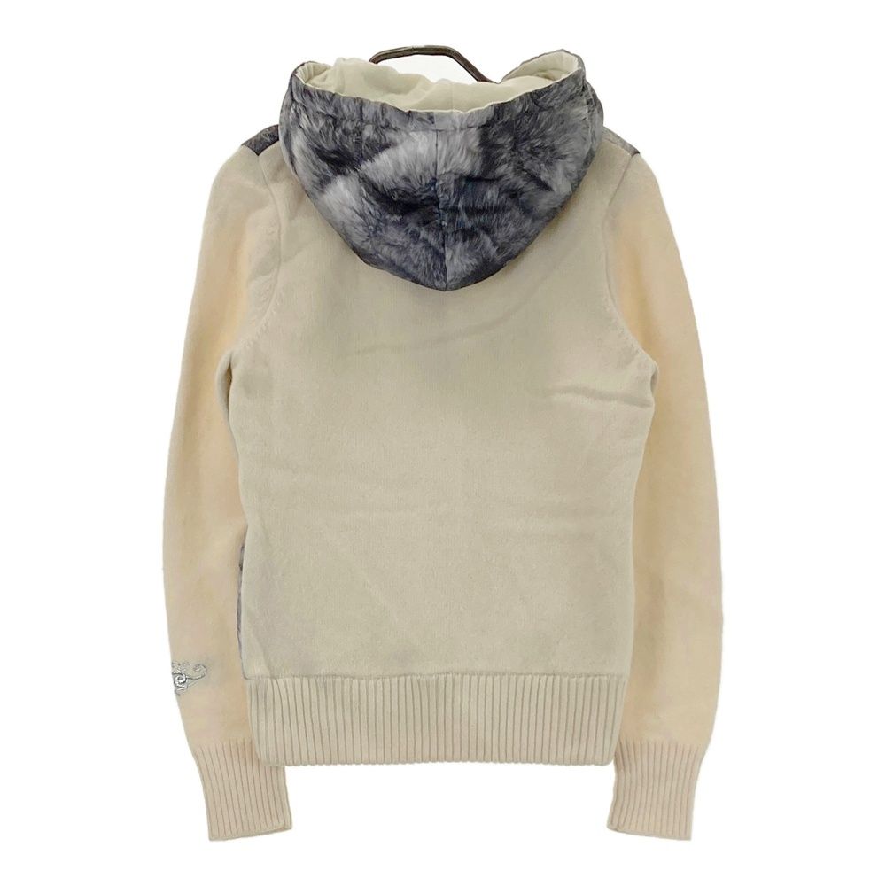 サイズ 2 DANCE WITH DRAGON ダンスウィズドラゴン 中綿ナイロン切替 フード付きニットジャケット スカル刺繍 ホワイト系 240101503167 ゴルフウェア レディース ストスト