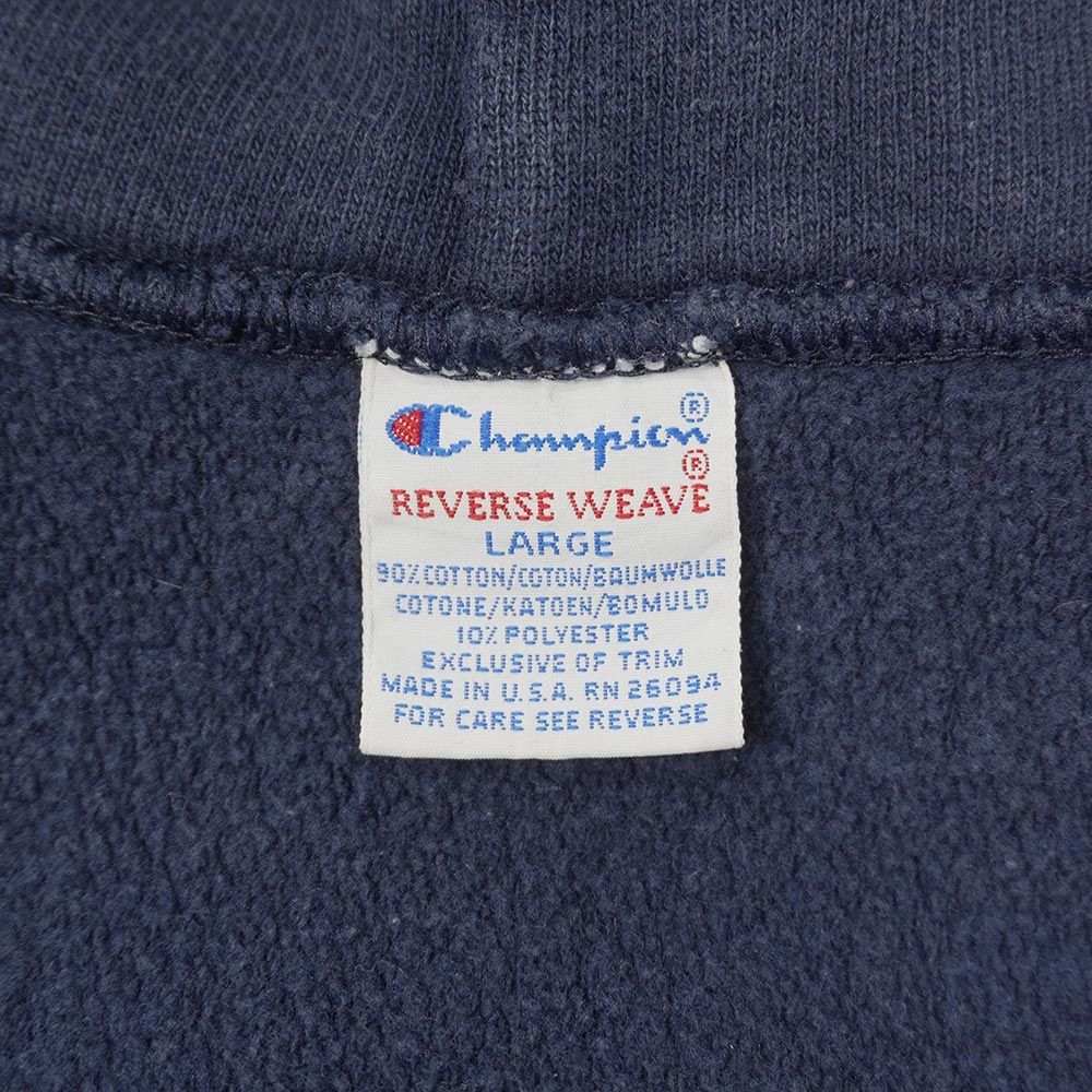 チャンピオン Champion 90s 90年代 リバースウィーブ スウェットパーカー NYAC ウイングフット フーディー USA製 刺繍タグ ヴィンテージ アメリカ 古着 メンズ パーカー ネイビー / 紺 L【中古】