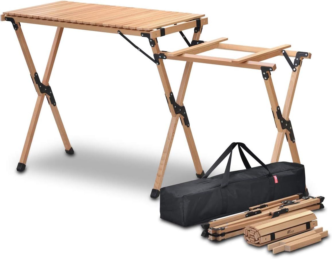 FIELDOOR ウッドロールトップ キッチンテーブル ツーバーナー対応 天然