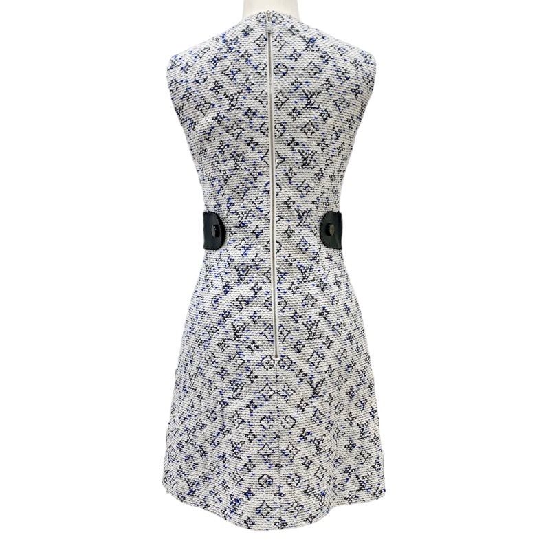 ヴィトン ツイード ラメ モノグラム ノースリーブ ワンピース ブルー系 ルイヴィトン LOUIS VUITTON モノグラム ワンピース ホワイト ブルー