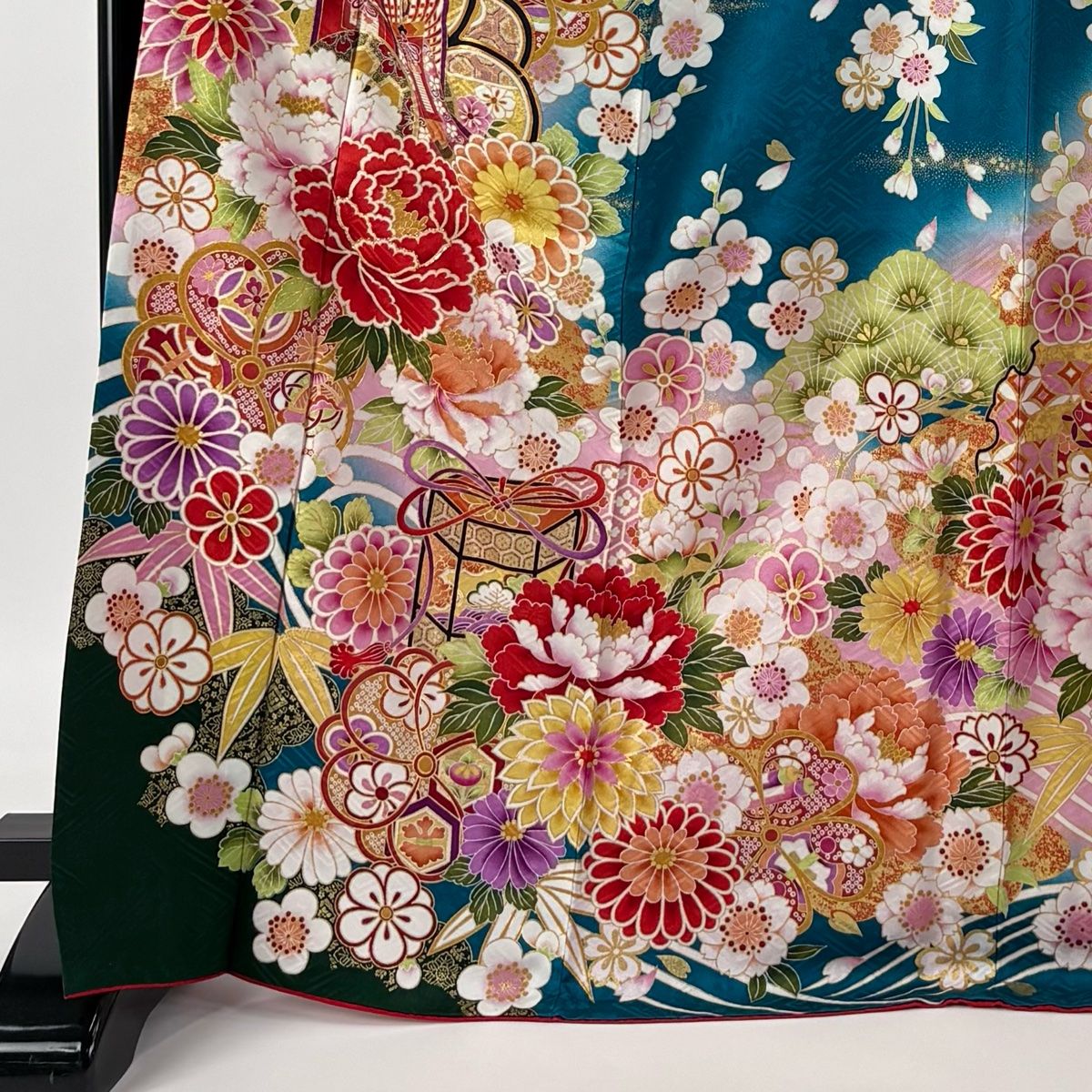 大きいサイズ 振袖 身丈170cm 裄丈68cm L 青緑 薔薇 着物セット 大きいサイズ 振袖 身丈170cm 裄丈68cm L 青緑 薔薇 着物セット