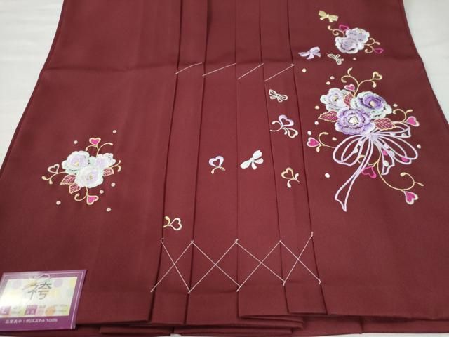 平和屋着物●女性　行灯袴　総刺繍　花唐草文　葡萄色　卒業式　洗える着物　未使用　CAAU2217yc 平和屋着物○女性 行灯袴 総刺繍 花唐草文 葡萄色 卒業式 洗える着物