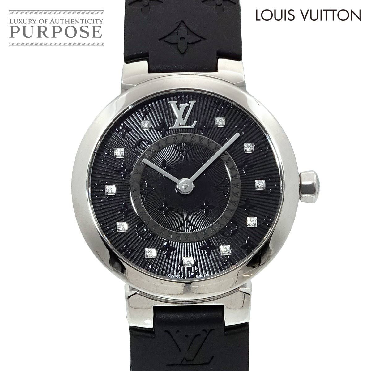 ルイ ヴィトン LOUIS VUITTON タンブール スリム PM QA143 レディース 腕時計 11P ダイヤモンド ブラック クォーツ Tambour 90274445