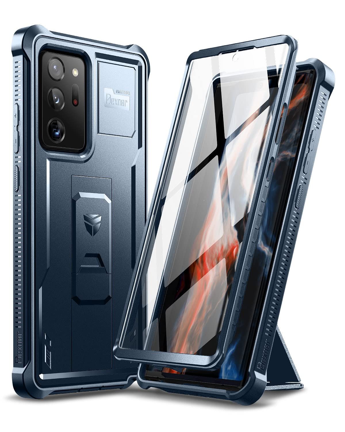 Dexnor Samsung Galaxy Note 20 Ultra 5Gケース [スクリーンプロテクターとキックスタンド内蔵] 高耐久 ミリタリーグレード 保護 耐衝撃 保護カバー Samsung Galaxy Note 20 Ultr [ネイビーブルー]