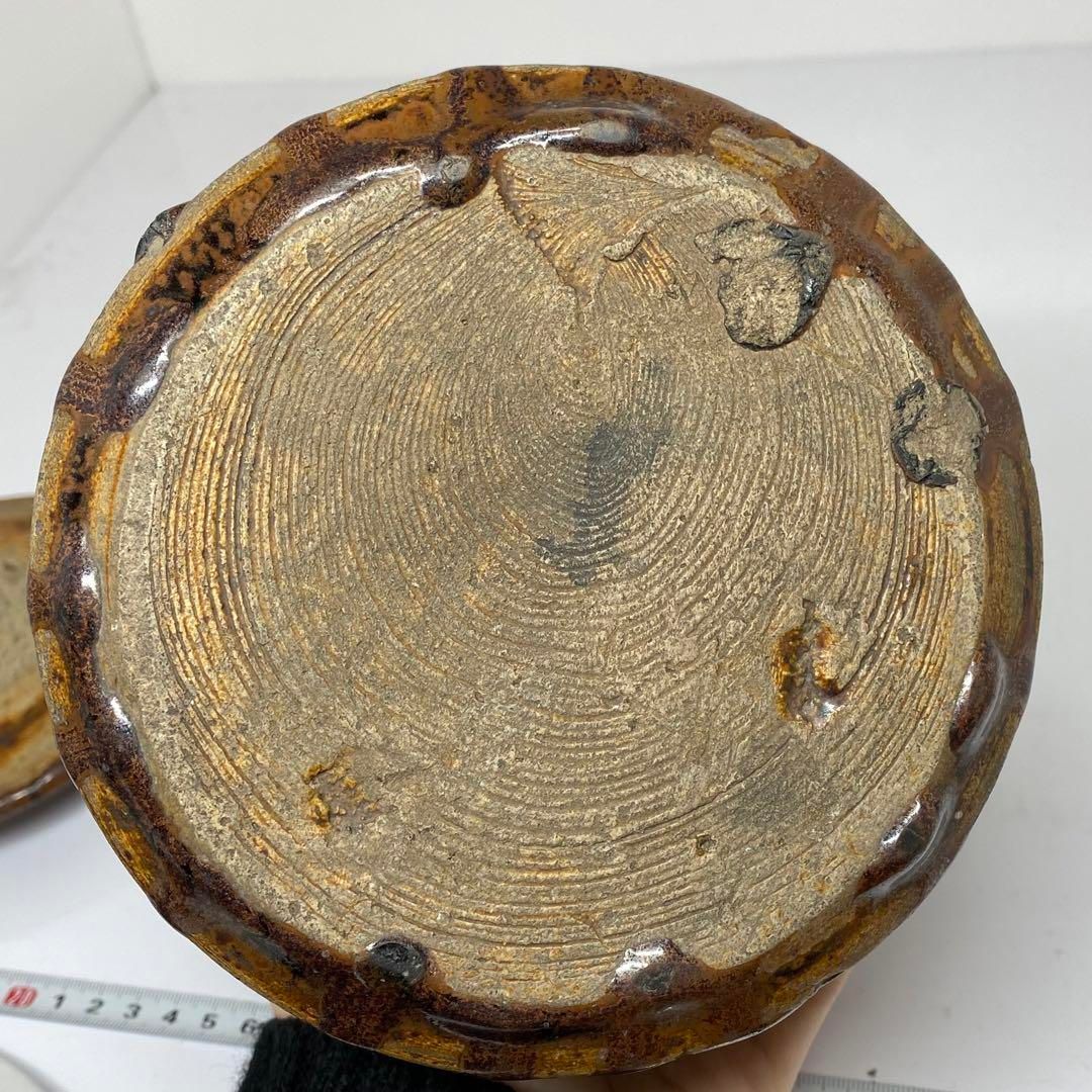 江戸期　尾戸焼　飴紬水指　時代木箱付　タカチ　高さ約21cm 東金6-0311① 江戸期 尾戸焼 飴紬水指 時代木箱付 タカチ 高さ約21cm 東金6