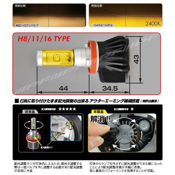 LED フォグランプ コンバーションキット 2400K H8 H11 H16 イエロー ディープイエロー HIDコンバーション IPF バルブタイプ 104FLB E1E1