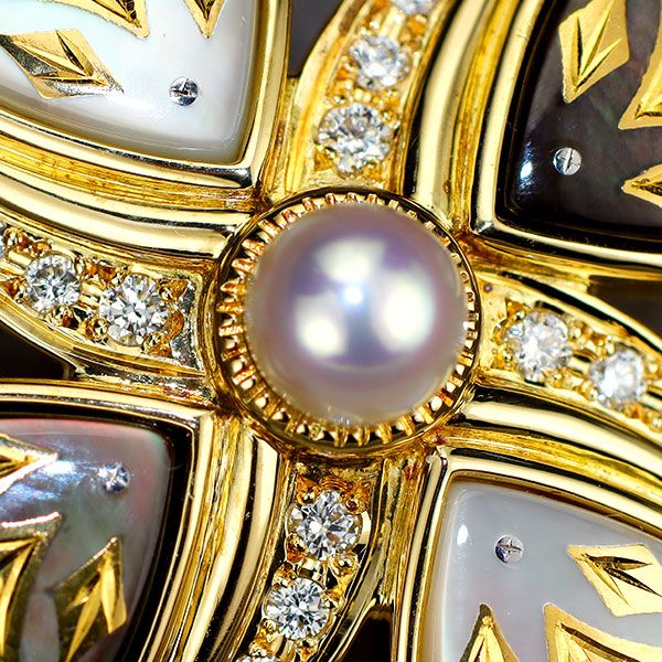 ミキモト K18YG シェル アコヤ真珠|パール ダイヤモンド ブローチ兼ペンダントトップ ピクウェ