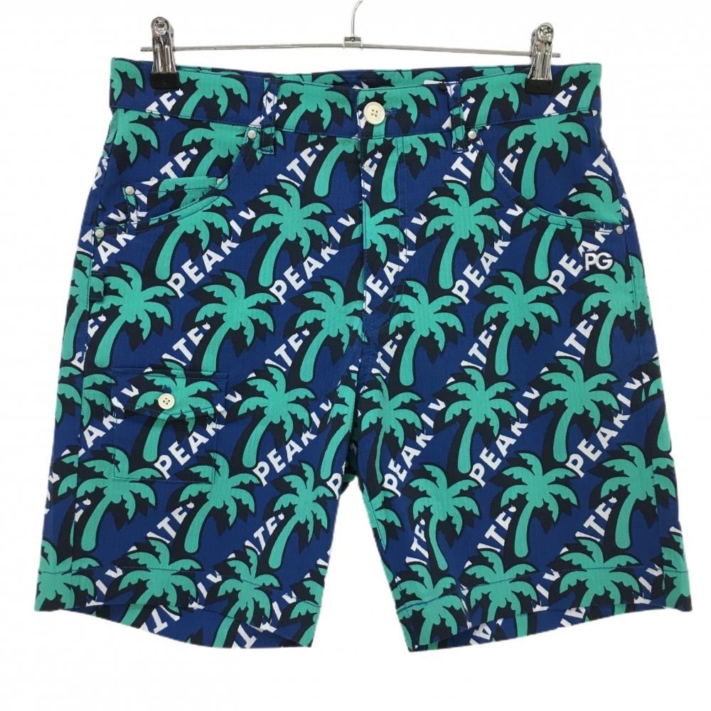 パーリーゲイツ ハーフパンツ ブルー×グリーン ヤシの木柄 サッカー生地 プラスクール メンズ 4 M ゴルフウェア PEARLY GATES