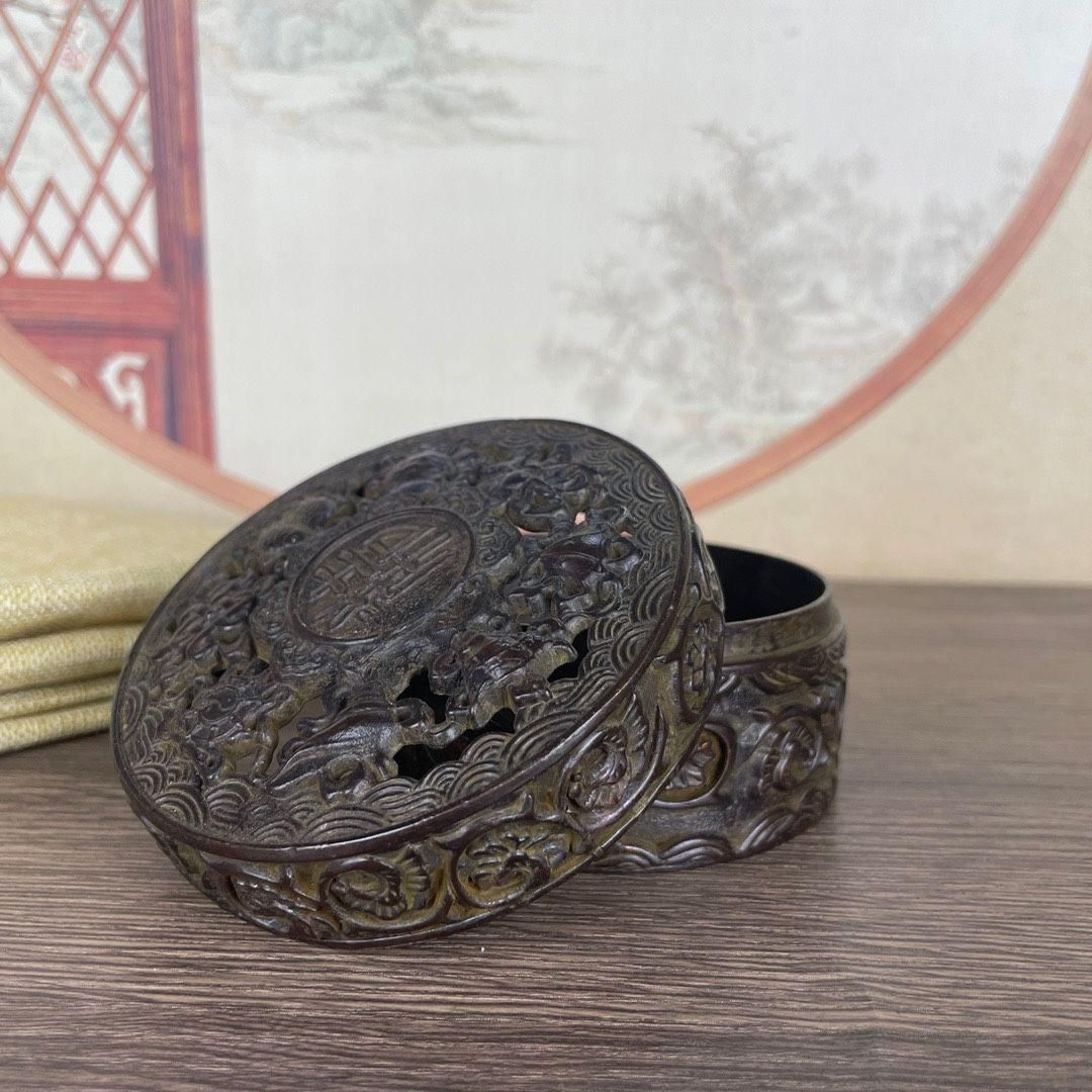 銅 細工 八宝開蓋香炉 装飾盒 墨箱炉 香道具 装飾品 工芸品 置物