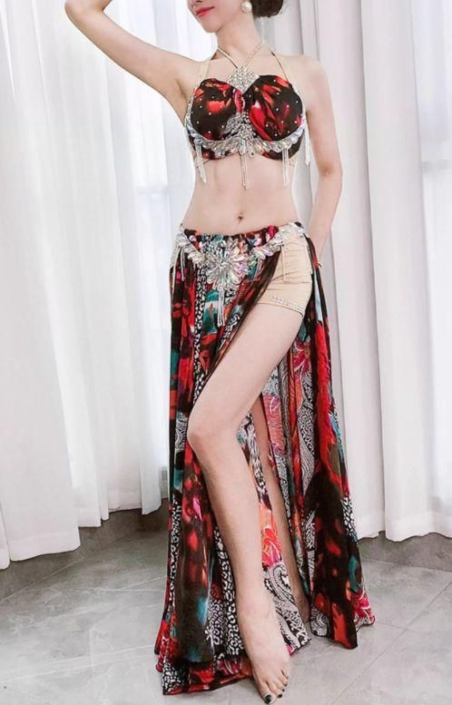 ベリーダンス衣装 セットアップ 腕飾り ブラスカート プリント オーダーメイド ベリーダンス衣装 セットアップ 腕飾り ブラスカート プリント