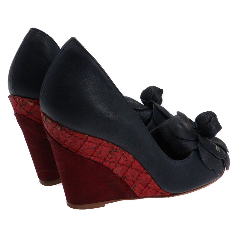 【美品】9F198/シャネル/パンプス/ココマーク/ヒール/レザー/ネイビー ⭐️美品⭐️CHANELサイドココマーク ネイビー レザーパンプス