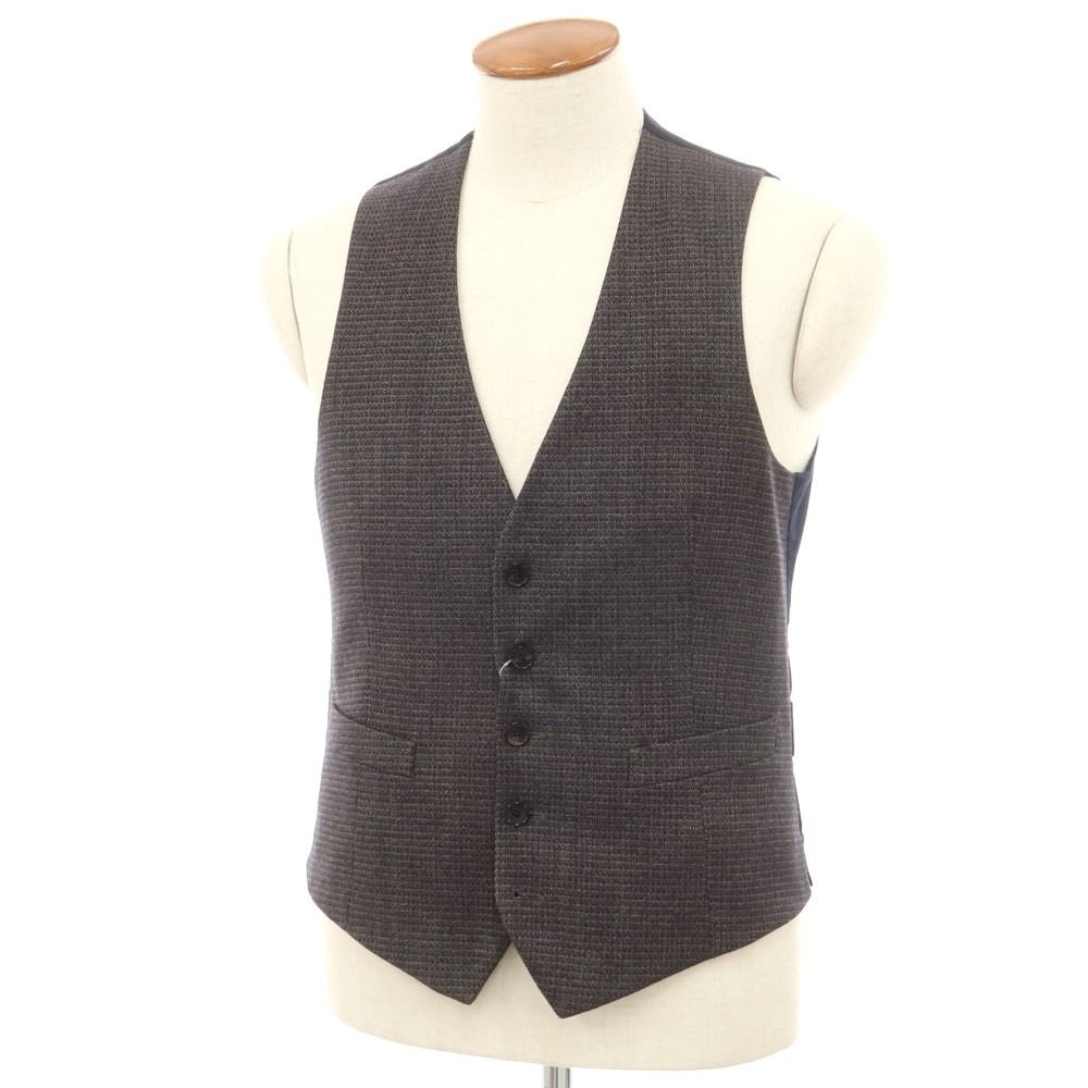 美品 LARDINI ジレ ベスト ウール チェック ブートニエール付き 美品