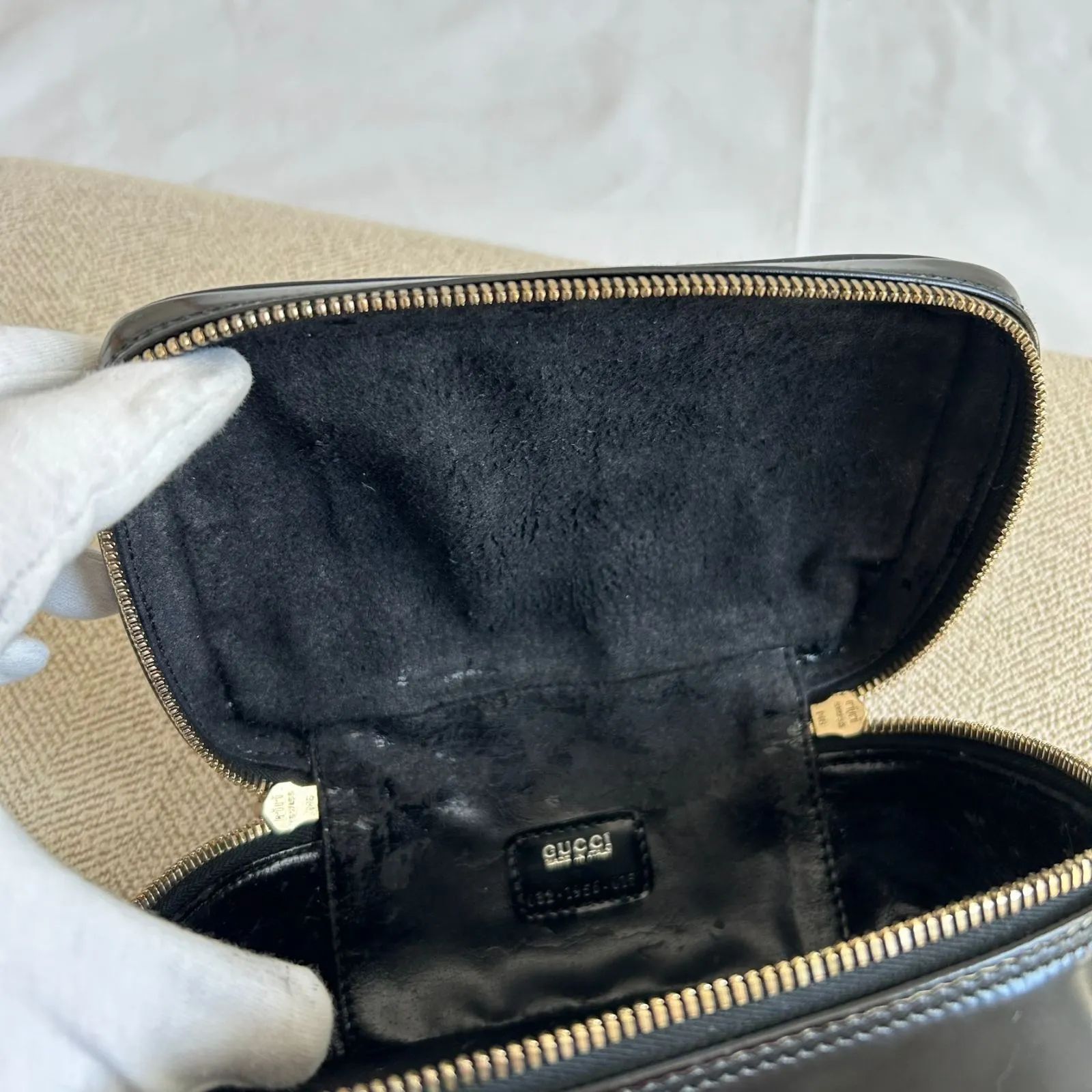 希少】GUCCI グッチ バンブー バニティ エナメル パテントレザー