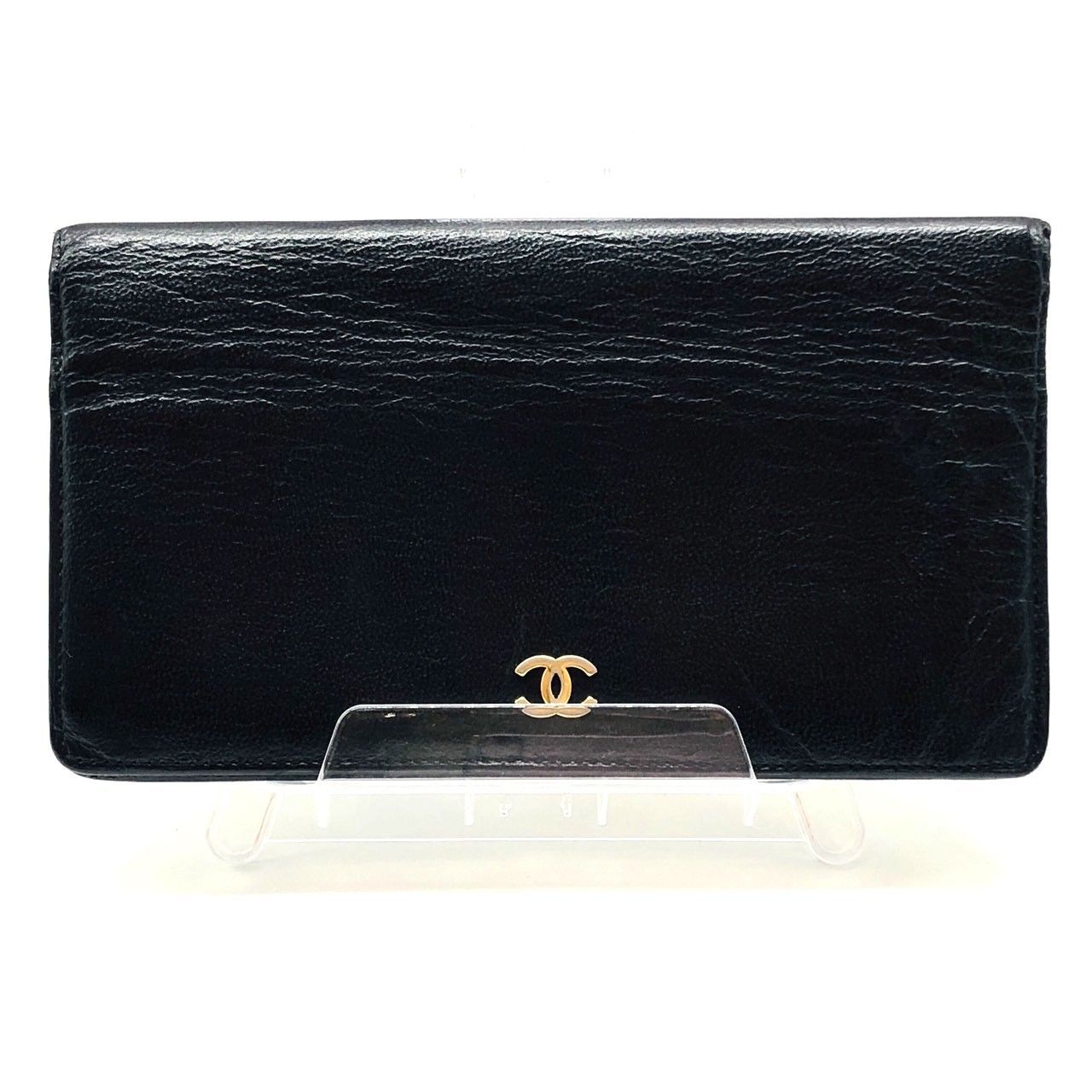 【おまけ付】 ☆シャネル レザー ブラック 二つ折り 薄型 長財布 CHANEL 小物