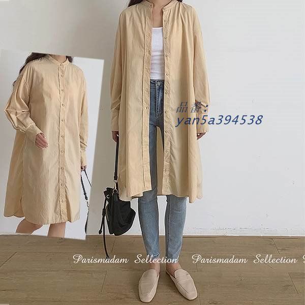 シャツワンピース 長袖 ベージュ ２WAY ひざ丈 大きいサイズ有り MからXXL お出かけ女子会20代30代40代50代60代 yan5a394538