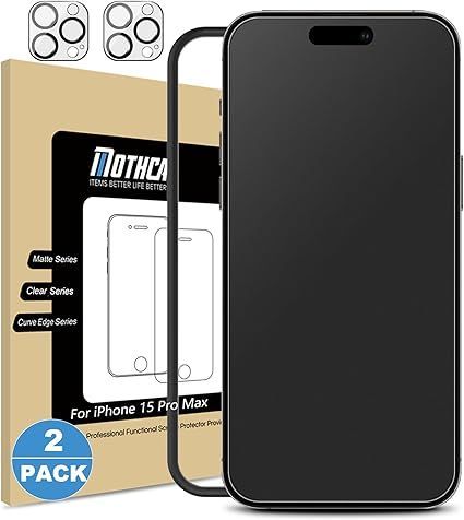 iPhone Mothca アンチグレア Pro対応 Air 人気セール，大人気 Mothca 2枚セット アンチグレア iPhone 15 Pro Max対応 ガラスフィルム+カメラフィルム(2枚) 保護フィルム 強化ガラス サラサラ タッチ感 ゲームフィルム ガイド枠付き 液晶 日本旭硝子製素材 指紋