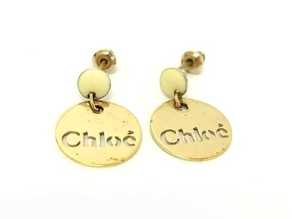 Chloé クロエ ゴールド クリスタル付き ロゴ フープピアス