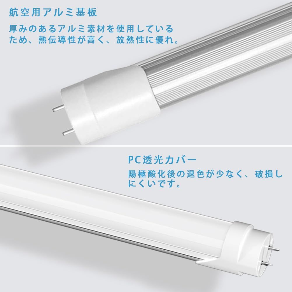 LED蛍光灯 40W形 T8直管 120cm 両側給電 昼光色 6500K 消費電力18W 口金G13 天井照明 高輝度2600LM グロー式工事不要 PL保険 メーカー保証二年 家庭 学校 病院 事務所 工場 倉庫に適用 10本入り