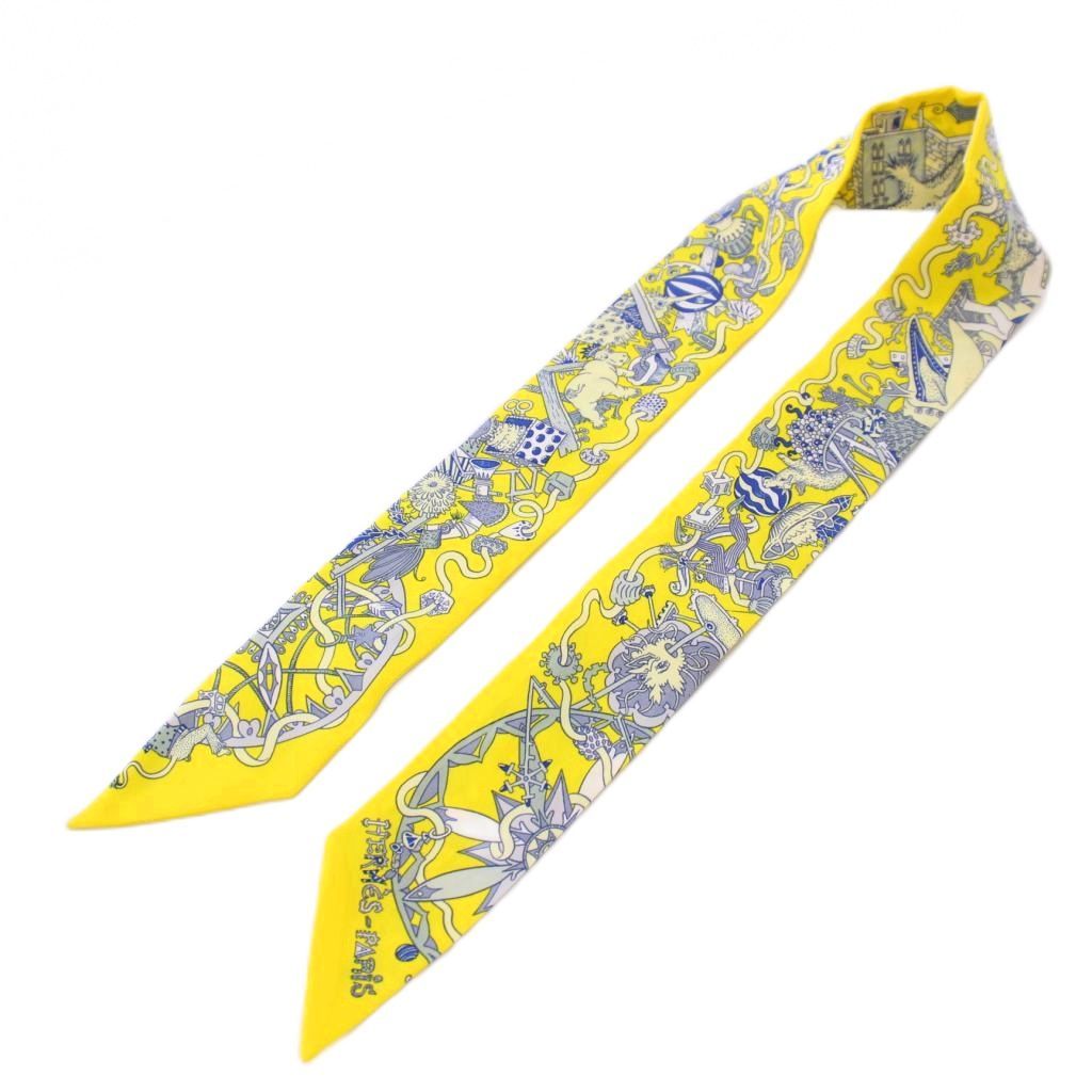 エルメス HERMES ツイリー LA FOLLE PARADE スカーフ シルク 総柄 黄色 イエロー |BB OH