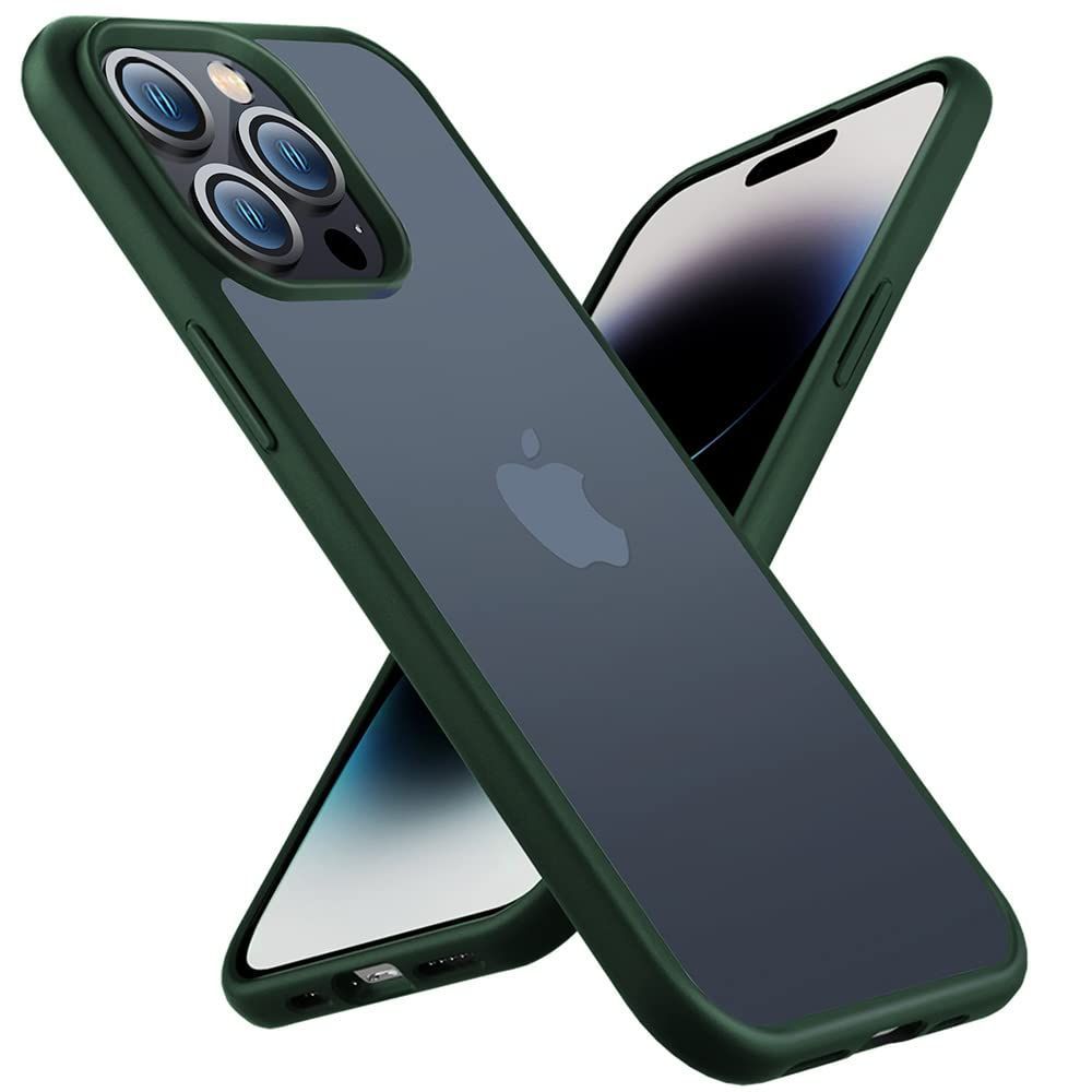 X-level iphone 14 Pro対応 ケース 米軍MIL規格 耐衝撃 半透明マット感ケース 指紋防止 薄い 耐久すり傷防止 カバー ワイヤレス充電対応 携帯 iPhone 14 Pro 6.1インチ専用 ケース(グリーン)