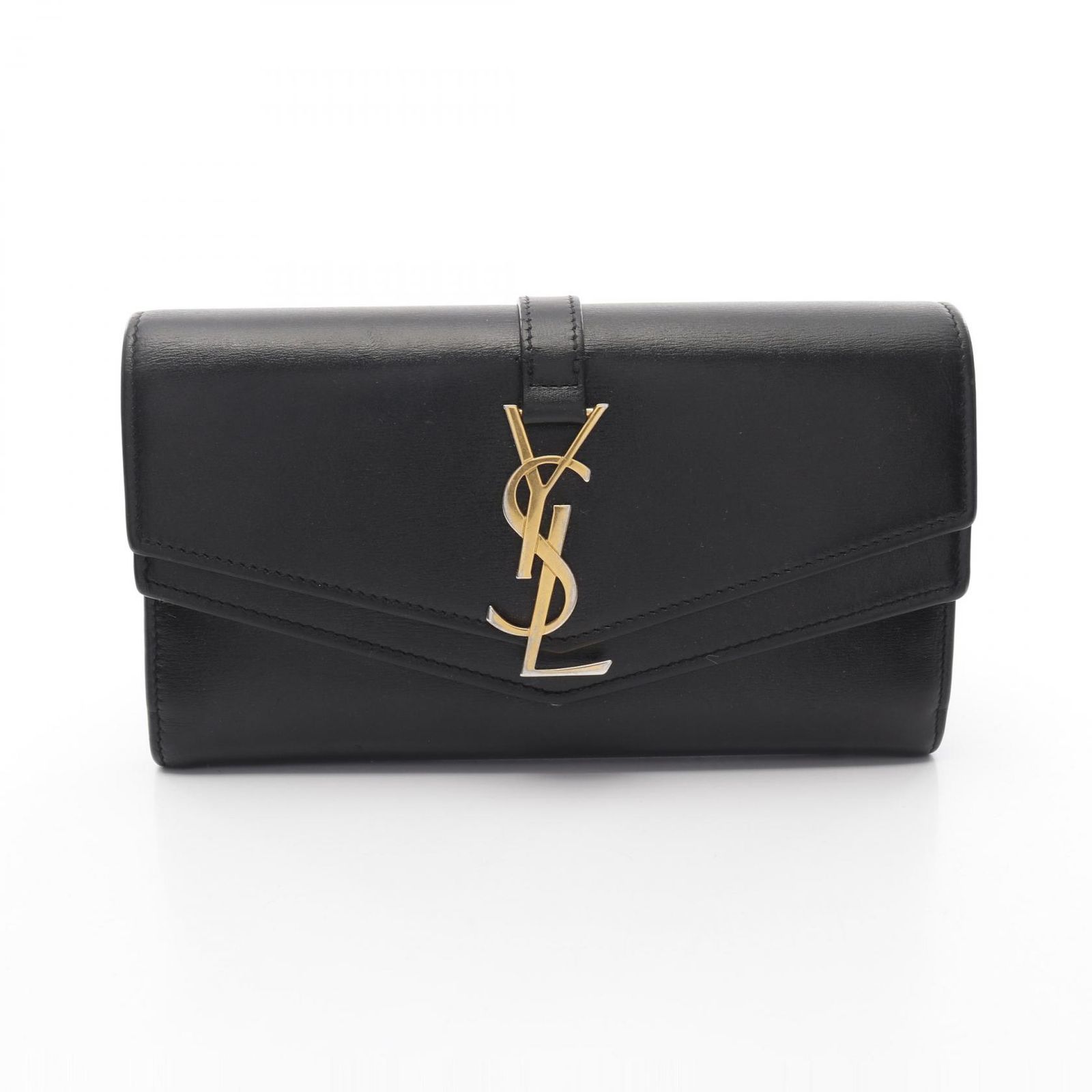 Yves Saint Laurent ブラック二つ折り財布 SAINT LAURENT ブラックレザー 二つ折り財布 YVES SAINT LAURENT