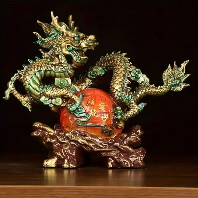 龍 ドラゴン 竜 樹脂 グリーン オレンジ 緑 置物 オブジェ 金運 仕事運 健康運 伝統的 高品質 気高い風水 開運 縁起 干支 中国 精密彫刻 玄関 寝室 方角 店舗
