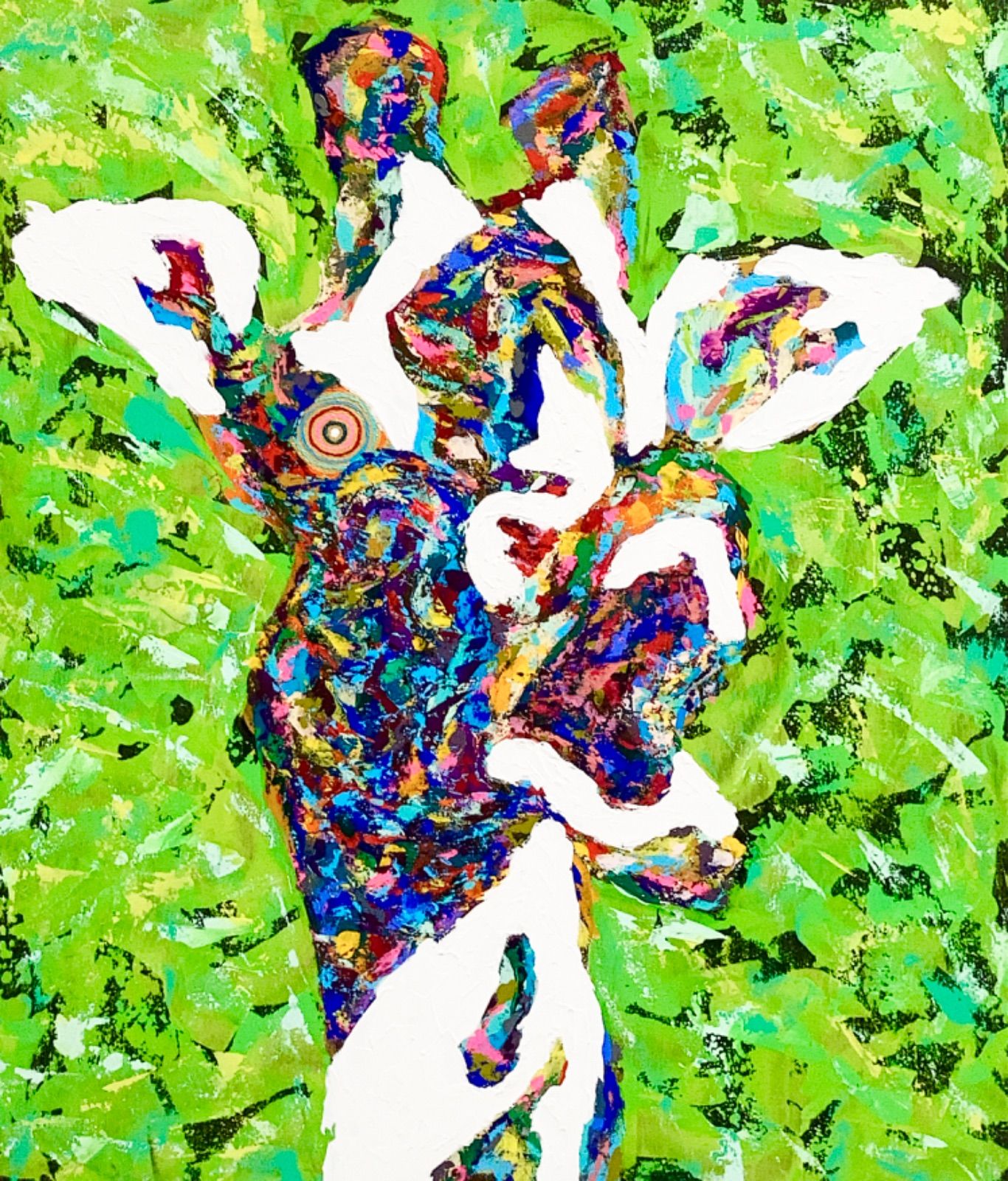 【熱狂】原画　額装　10号　キリン　モダンアート　アクリル画　現代アート　動物画　絵画