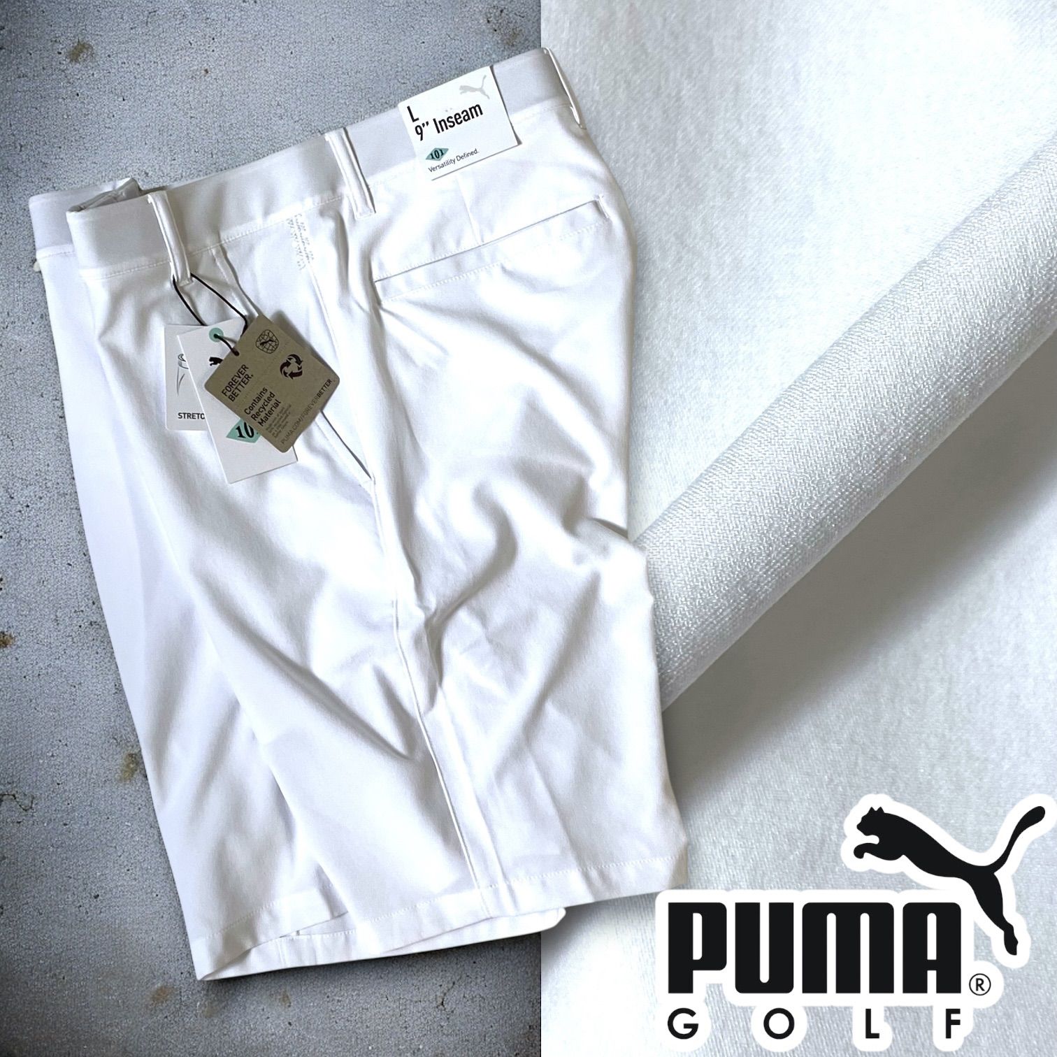 ✨新品タグ付✨PUMA ゴルフ ハーフパンツ ホワイト L ストレッチ 接触冷感 新品 PUMA GOLF プーマ ゴルフ 定価1.2万 COOLCELL 吸汗速乾