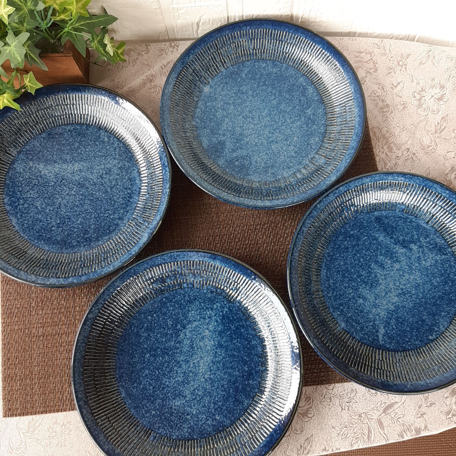 【4枚セット】日本製 美濃焼 窯変紺 ネイビー トチリ 24cm メイン皿
