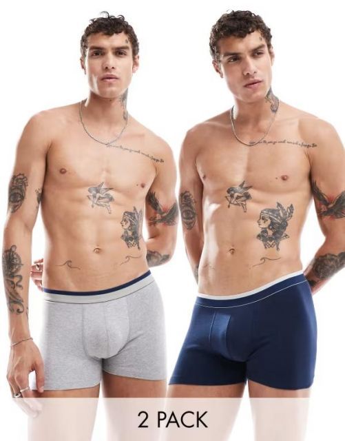 送料無料 エイソス メンズ トランクス アンダーウェア ASOS DESIGN 2 pack trunks with contrast tipping in multiple colors Multi