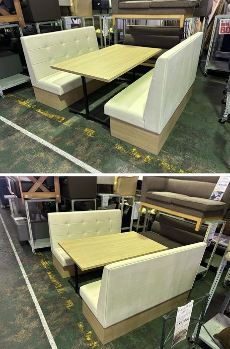 一部地域 アダル ベンチ テーブル ３点セット ビニールレザー張り オフホワイト F-OA-786-0930A